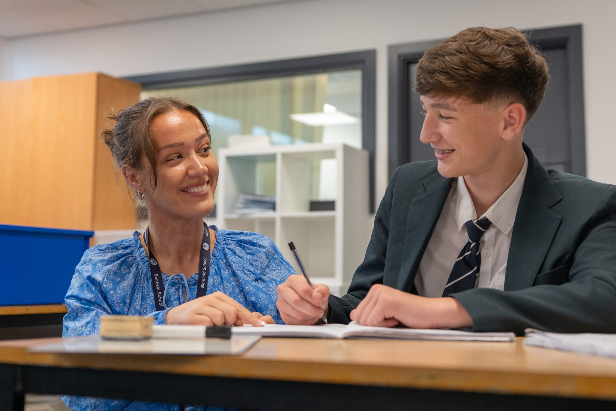 School leaders, pupils and business leaders in discussion at a Business breakfast taking place at Benfield School, Newcastle upon tyne